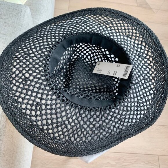 [🌟 PRICE FIRM] Urban Outfitters Black Straw Panama Brimmed Open Weave Hat - Picture 3 of 5
